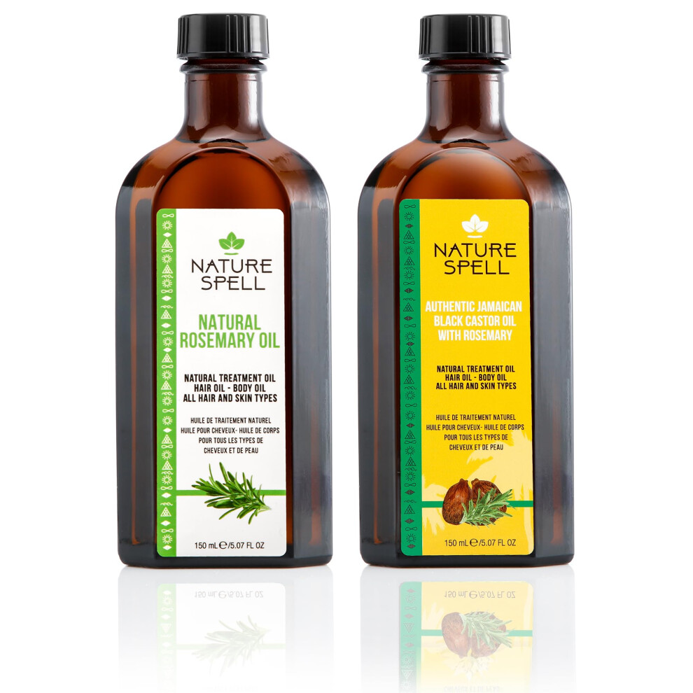 Nature Spell Rosemary Oil For Hair Growth Duo 150Ml X 2, Treats Dry & Damaged Hair, Rosemary Oil Fusion Duo Pre-Diluted With Almond & Castor Oil, Made