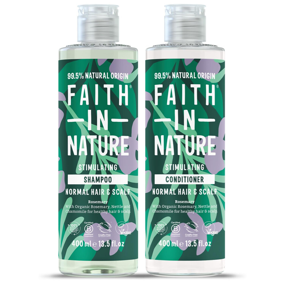 Faith In Nature Natural Rosemary Shampoo and Conditioner Set, Balancing, Vegan & Cruelty Free, No SLS or Parabens, For Normal to Oily Hair, 2 x 400ml