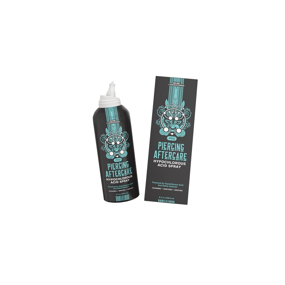 Base Laboratories Piercing Aftercare Hypochlorous Acid Spray Pro 8Oz | Piercing Cleaning Solution, Saline Solution For Bumps, Keloids & Wounds - Nose,