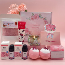 Bath Set Pamper Gifts for Women, Rose Hampers Ideas Gifts For Her Mum Wife Friend Sister, Relaxing Spa Gifts Basket, Self Care Gift, Get Well Soon