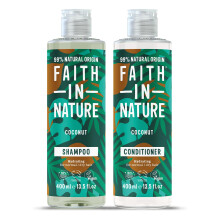Faith In Nature Natural Coconut Shampoo and Conditioner Set, Hydrating, Vegan & Cruelty Free, No SLS or Parabens, For Normal to Dry Hair, 2 x 400ml