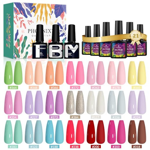 PHOENIXY Gel Nail Polish Set, 21 Colours Pink Red U V Gel Nail Polish with Glossy Matte Top Coat Manicure Salon Home Nail Kit Gift for Women