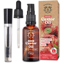 Bionoble Organic Castor Oil 50ml - 100% Pure, Natural, Cold Pressed - Lashes, Eyebrows, Body, Hair, Beard, Nails - Vegan, Cruelty Free - Glass Bottle