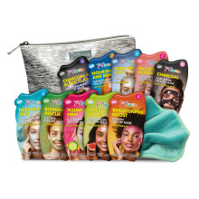 7th Heaven Pamper & Party Skincare Set (10 Face Masks, Silver Make Up Bag, Face Cloth). Cream & Peel Off Masks (Contents May Vary) Pamper Gifts for