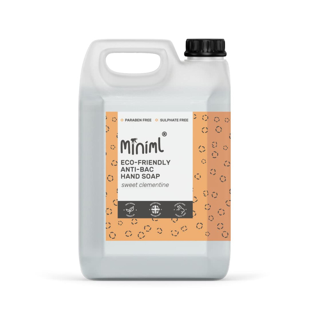 Miniml Antibacterial Hand Wash Soap 5L Refill - Natural Clementine Scented Eco Hand And Body Washing Liquid Gel For Soft And Sensitive Friendly Skin