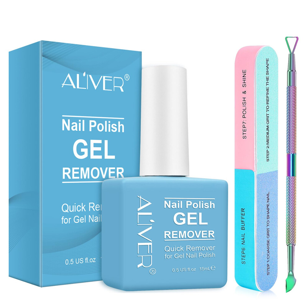 Hualijia Gel Nail Polish Remover, Gel Polish Remover With Nail Polish Peeler Scraper And Nail File Buffer, Easily Removes Gel Polish In 2-5 Minute