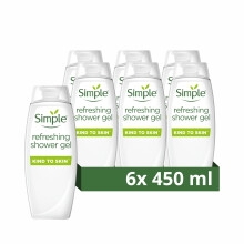 Simple Kind to Skin Refreshing Shower Gel Body Wash with cucumber extracts and pro-vitamin B5 for sensitive skin 6x 450 ml