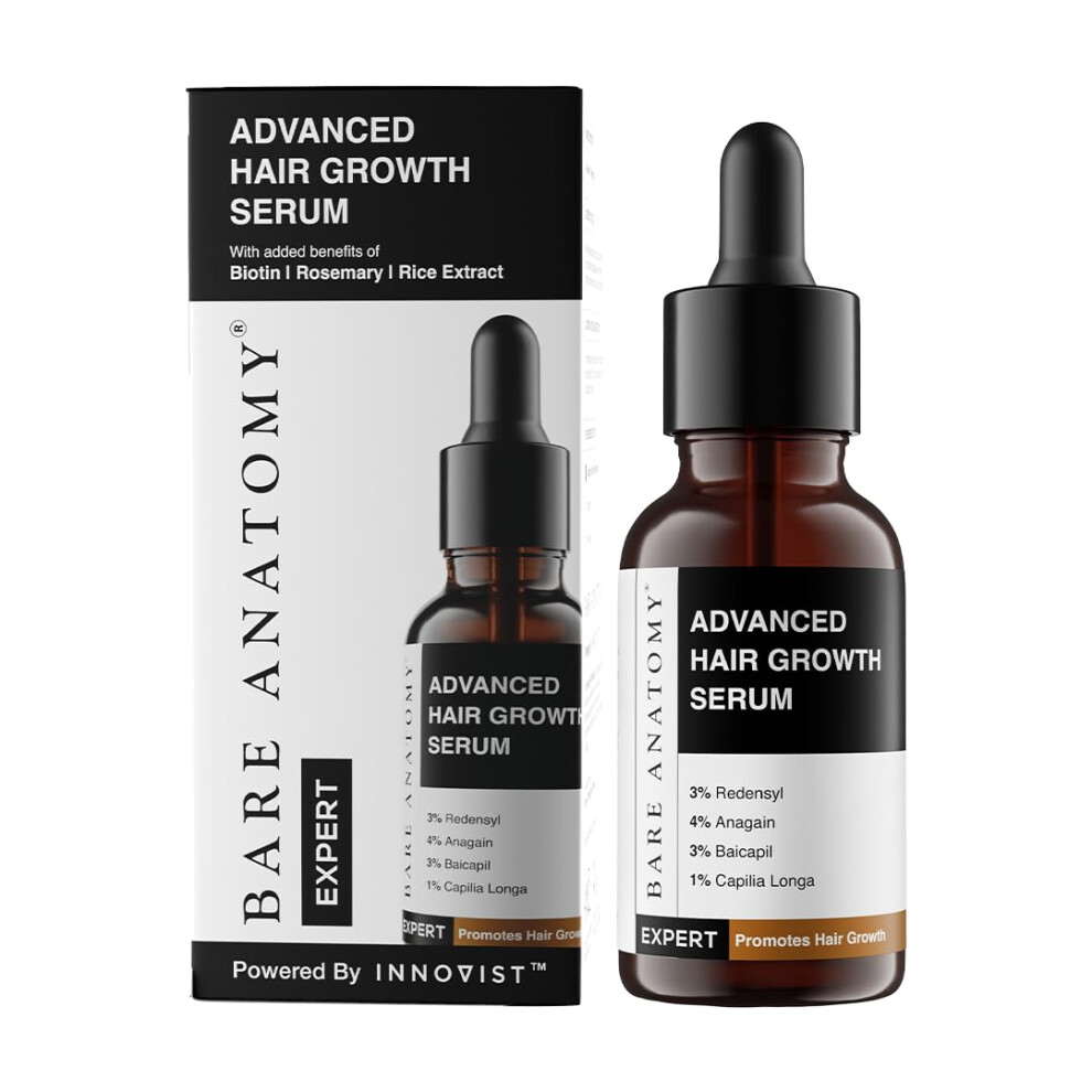 Bare Anatomy Advanced Hair Growth Serum| 3% Redensyl - 2X Better Results Than Minoxidil | + 4% Anagain + 3% Baicapil | Rosemary, Biotin | Hair Growth