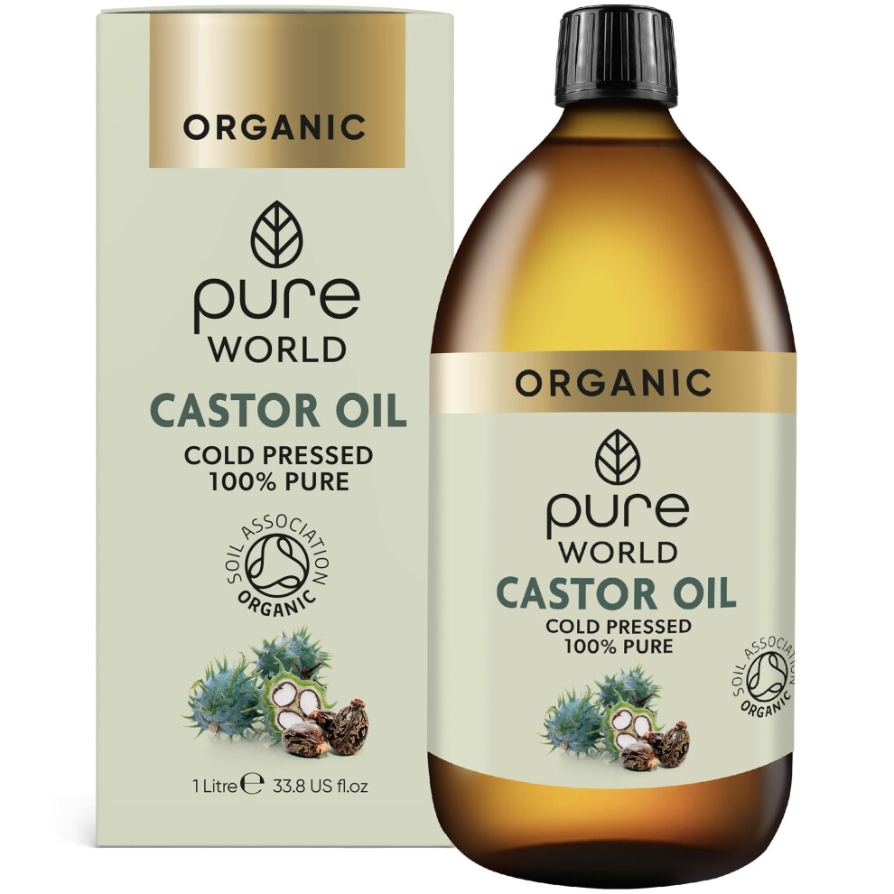Photos - Hair Product Pure World Natural Organic Castor Oil 1000ml Premium Quality Cold & Fresh Press Glass Bottle Hexane Free for Hair, Skin - Id