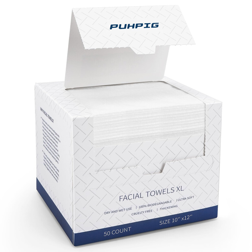 Puhpig Disposable Face Towels, 100% Usda Biobased Clean Towels Xl, Makeup Remover Dry Wipes, Disposable Face Cloths, For Sensitive Skin,10In X 12In Large