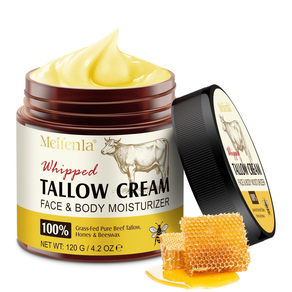Ztsmswy Cream Whipped Beef Tallow Skin Care - Tallow Face - Beef Tallow Moisturiser,Tallow And Honey Balm,Deeply Nourishing For Face & Body 120G
