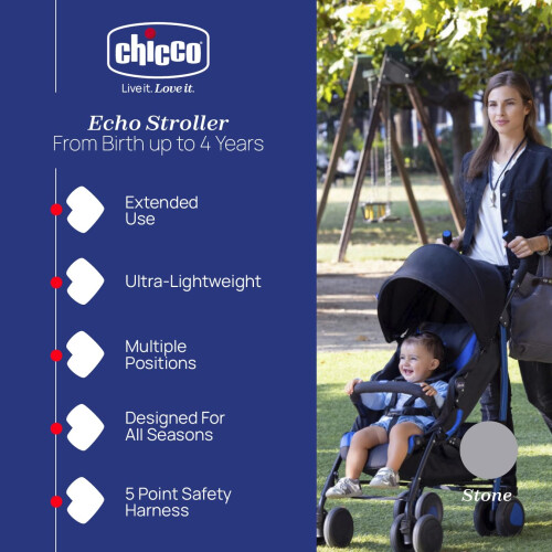 Chicco Echo Stroller, Stone | Birth to 22kg, Foldable, Lightweight, Lay-flat 1