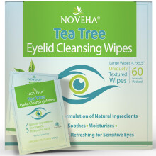 Tea Tree Oil Eyelid & Lash Wipes | With Hyaluronic Acid, Green Tea & Chamomile For Blepharitis & Itchy Eyes, Box Of 60 Individually Wrapped Eyelash