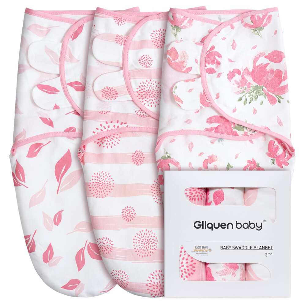 Gllquen Baby Baby Swaddle Wraps For 0-3 Months Newborn, Oeko-Tex100,100% Breathable Organic Cotton Fabric Swadding Blankets,3 Pack (Flower)