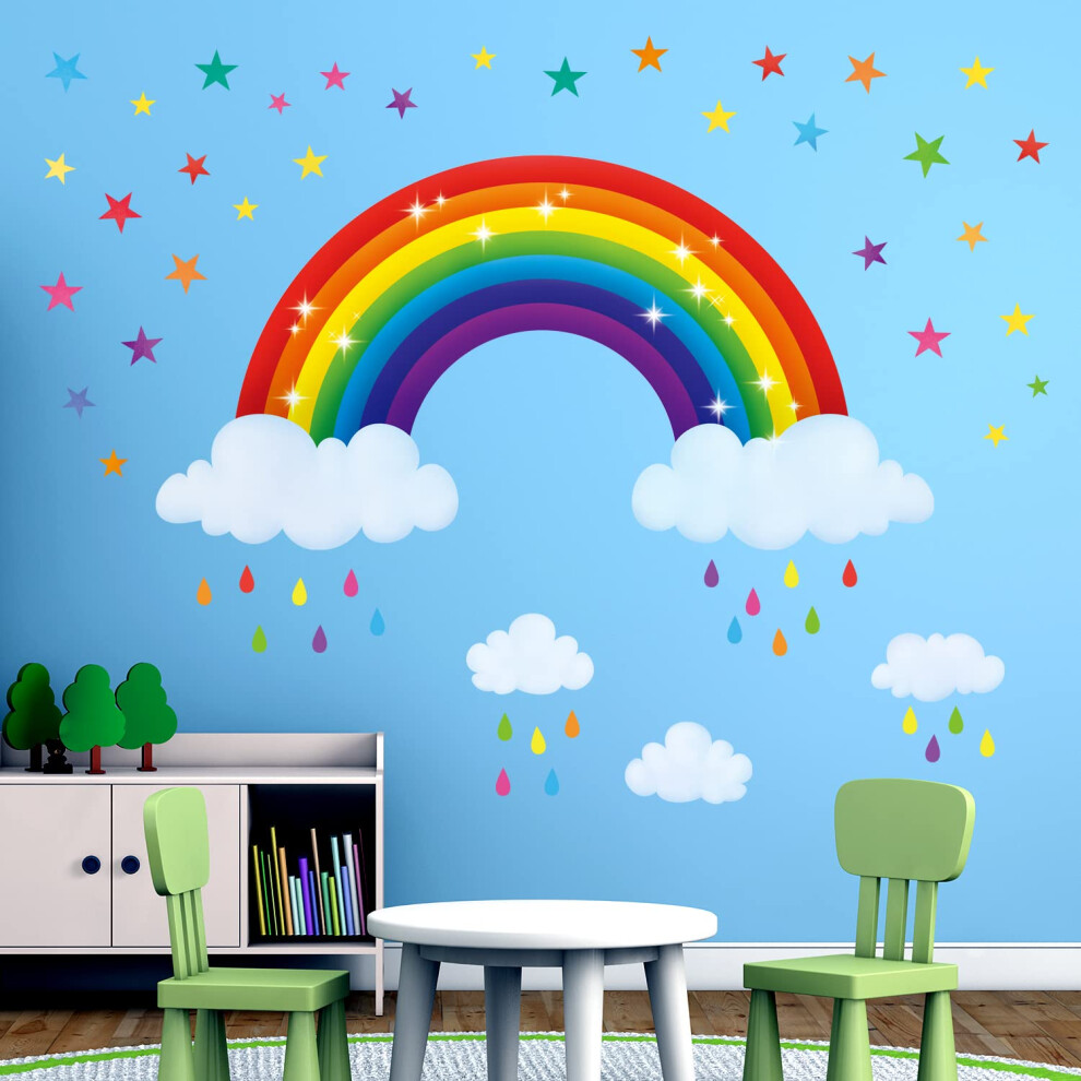 Decowall Bs-114 Rainbow Wall Stickers Colorful Star Clouds Decals For Kids Girls Nursery Bedroom Living Room Removable Decor Home Art Decoration Bashom