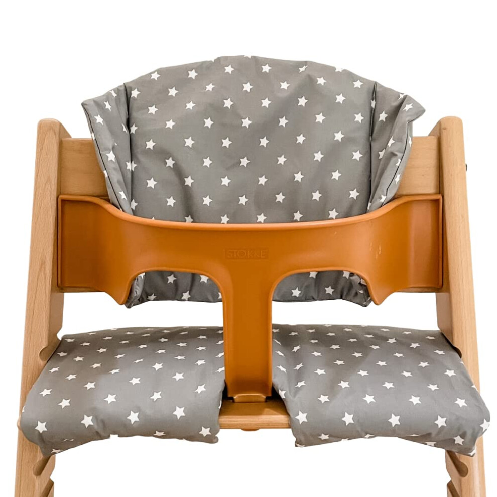 Highchair Cushion For Stokke Tripp Trapp High Chair. Easy To Fit, Fully Wipe Clean Highchair Pad ( With Stars) Grey/White Messy Me