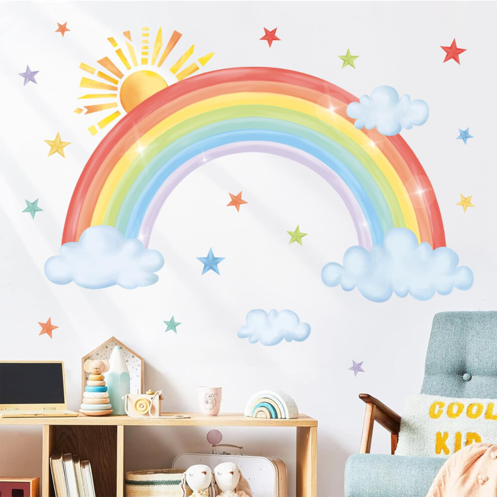 Large Rainbow Wall Decals Sun Cloud Star Wall Stickers Baby Nursery Girls Bedroom Living Room Wall Decor Decalmile