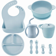 PandaEar Silicone Baby Feeding Set | 9PCS Baby Led Weaning Set | Baby Eating Set | Divided Suction Plate Bowl Bibs Sippy Cup with Baby Snack Container