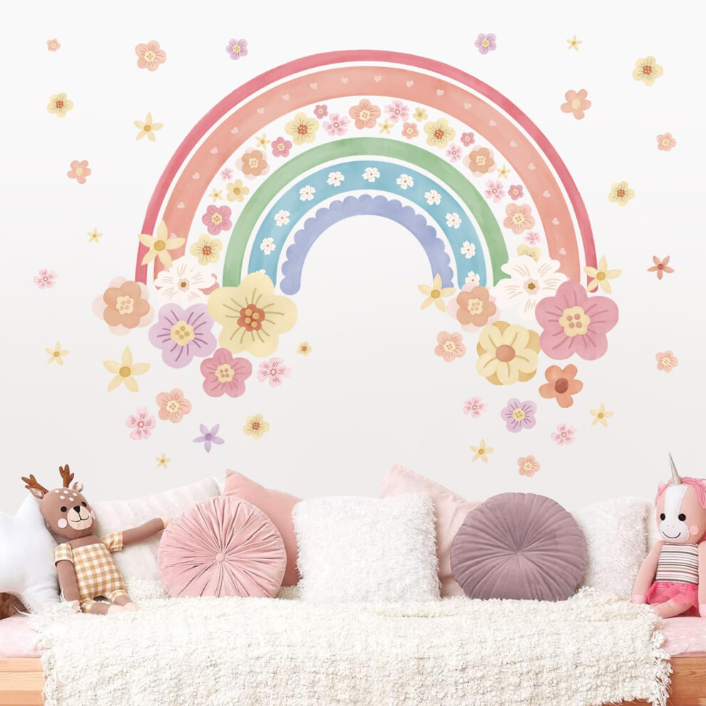 Large Rainbow Wall Decals Colorful Boho Flower Peel And Stick Wall Art Stickers For Girls Bedroom Kids Room Baby Nursery Wondever