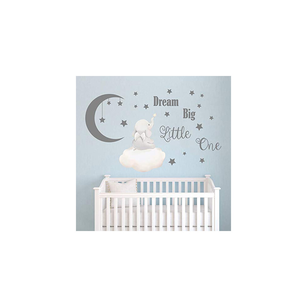 Runtoo Dream Big Little One Wall Stickers Elephant Inspirational Quotes Kids Wall Decals For Bedroom Playroom Nursery Decoration Wall Decor