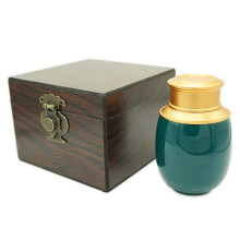 ZHIQIYI Keepsake Urn, Small Urns for Human ashes, Handmade Ceramic Double Alloy Sealing Lid, with Woodgrain Box, Display Burial at Home or Office