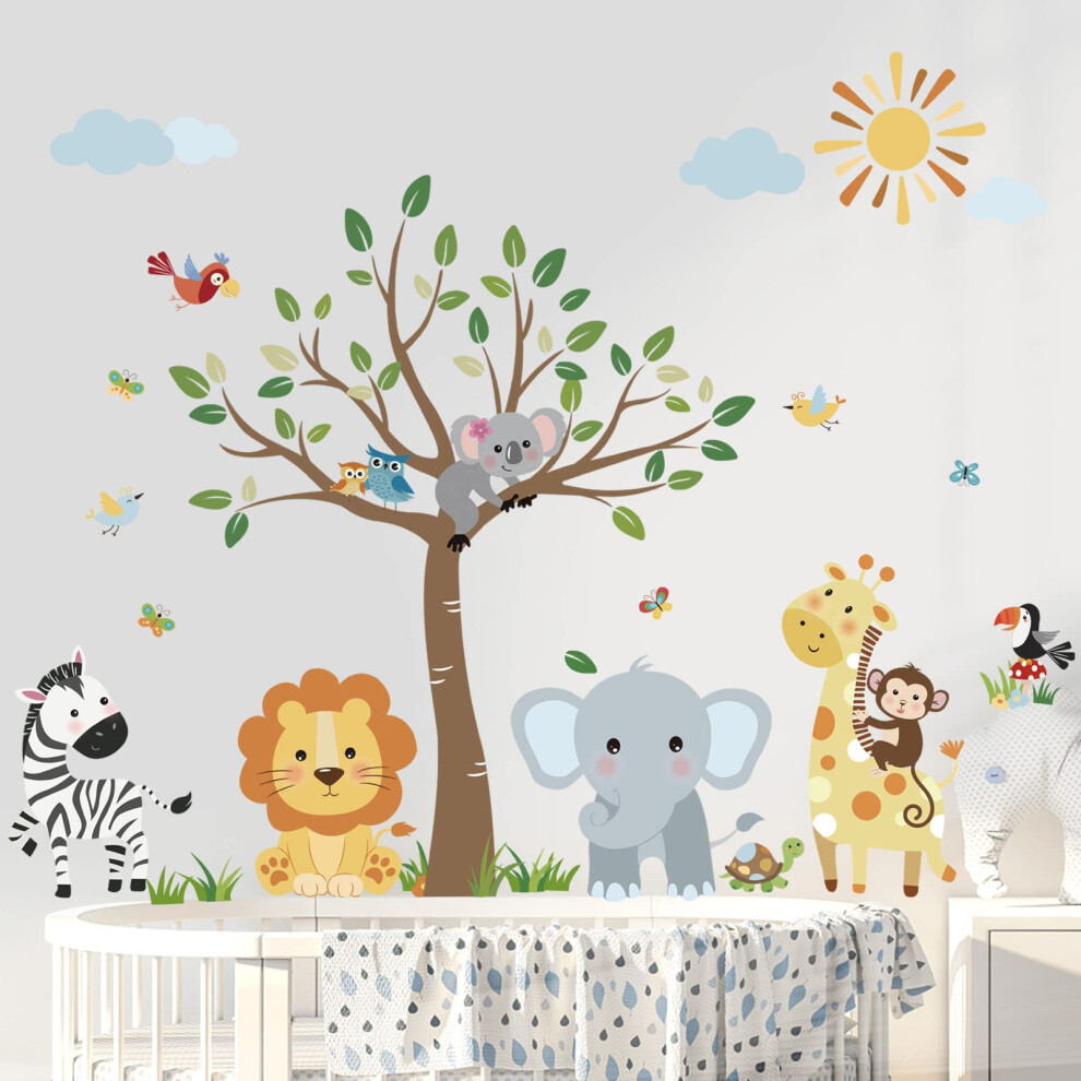 Jungle Animals Wall Decals Monkey Tree Elephant Lion Giraffe Wall Stickers Baby Nursery Kids Room Living Room Wall Decor Decalmile