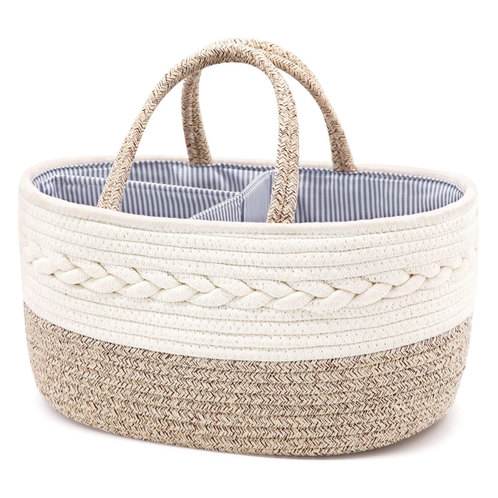 Baby Nappy Caddy Organiser, Multifunctional Cotton Rope Baby Diaper Caddy Nursery Portable Storage Wipes Bag With Adjustable Paste Dividers Yueshop
