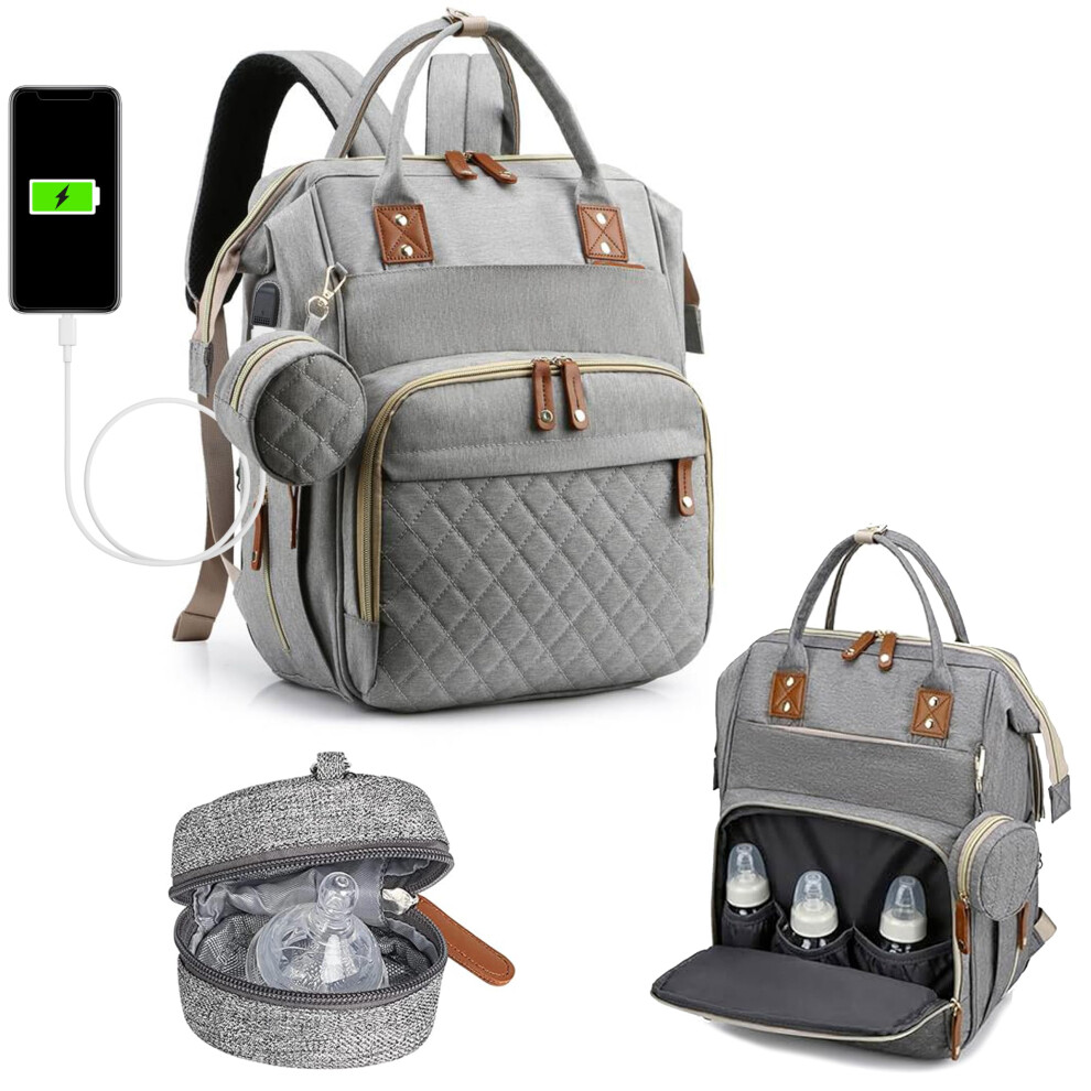 Nappy Bag Changing Bag Backpack (Uk Company) Baby Diaper Bag With 9 Pockets Grey Soreli