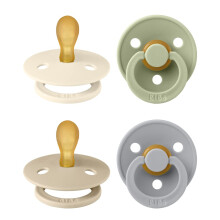 BIBS Colour Symmetrical Soother 4-Pack, BPA Free Dummy Pacifier, Symmetrical Nipple. Natural Rubber Latex, Made in Denmark. 0-6 Months (Pack of 4),