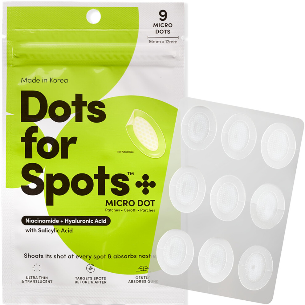 Dots For Spots Oval Pimple Patch With Micro Darts - Pack Of 9 Translucent Acne Spot Treatment Stickers Infused With Niacinamide & Salicylic Acid