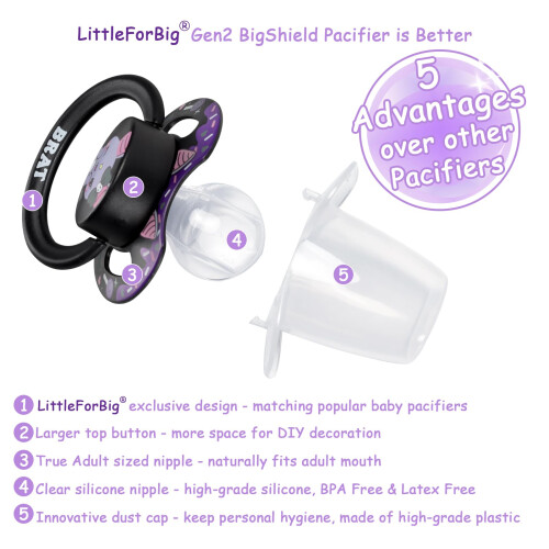 LittleForBig Bigshield Generation-II Adult Sized Printed Pacifier Brat Bella Pattern Black 2