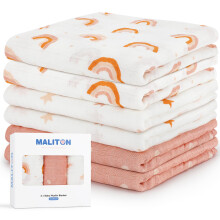 Maliton Muslin Cloths for Baby, 6 Pack 70x70CM Baby Muslins Pack for Baby Girls&Boys, Absorbent|Breathable Cotton Burp Cloths for Clean|Wipe,Muslin