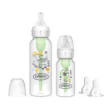 Dr Brown's Natural Flow Anti-Colic Options+ Narrow Baby Bottle, Sampler Kit, 1x 4oz/120ml Bottle & 1x 8oz/250ml Bottles with Level 1 Slow Flow Teat,