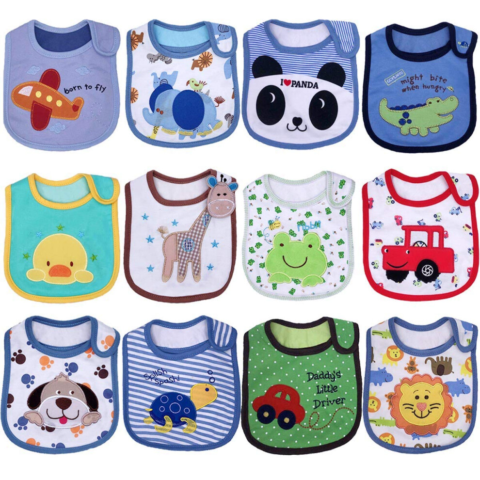 Yafane 12Packs Baby Bibs Waterproof Layer Absorbent Bandana Drool Bibs Cotton For Boys Girls Infant Toddler 3-24 Months (Boy)