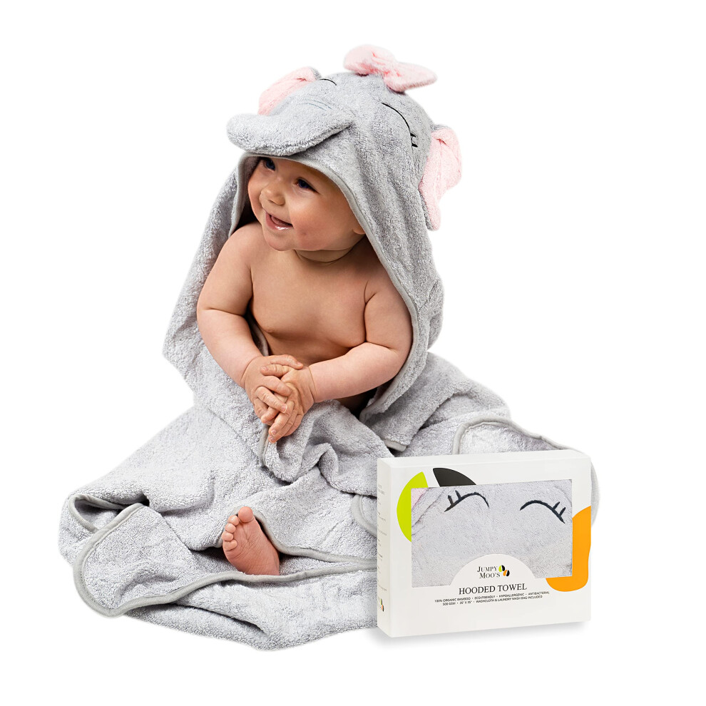 Jm Premium Soft Hypoallergenic Baby Hooded Towel - 100% Organic Bamboo Baby Towels Newborn, Baby Bath Set - 35X35 Inches, Cute Designs, Newborns To Jumpy Moo's