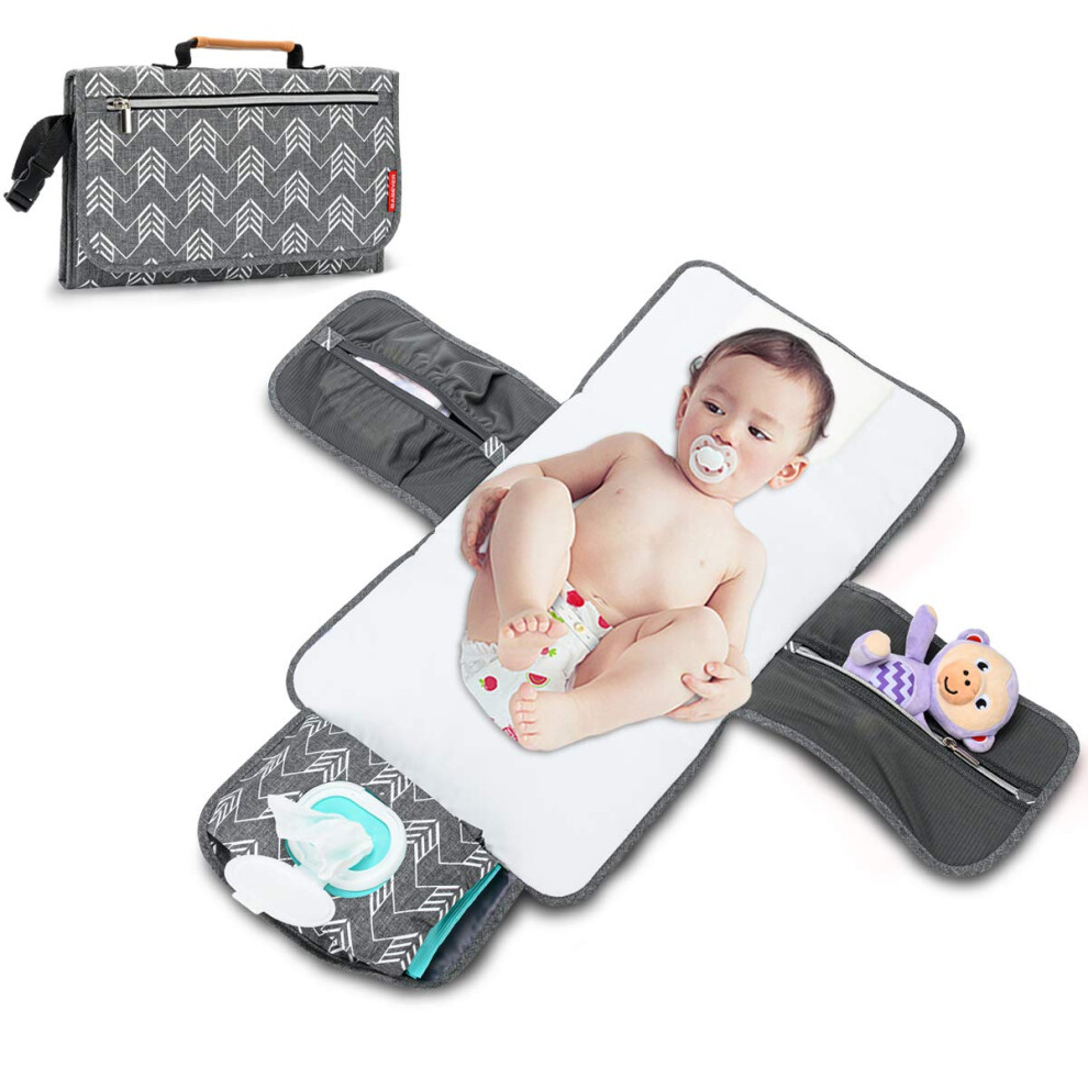 Portable Nappy Changing Mat, Baby Travel Changing Mat With Storage Pockets For Toddlers Infants & Newborns, Grey Babeyer
