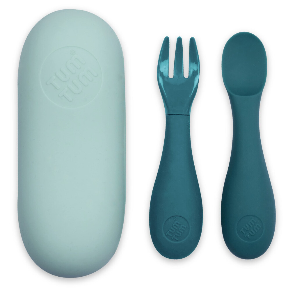 Silicone Baby Cutlery With Travel Case - Baby Spoon & Fork Set - Designed With Feeding Specialist - Baby Led Weaning Utensils - Dishwasher, Tum Tum