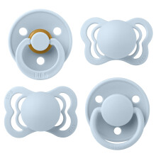 BIBS Try-it Soother 4-Pack. BPA Free, Round, Symmetrical and Anatomical Nipple. Natural Rubber/Silicone, Size 1 (0-6 Months), Baby Blue