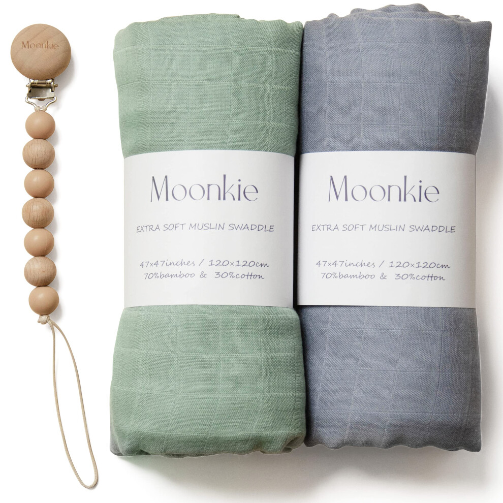 Muslin Swaddle Blanket, Essentials Baby Receiving Blanket For Girls And Boys, Infant Wearable Swaddling Set, 47 X 47 Inches, 2 Pack ( Sea Light Moonkie
