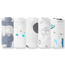 norinori Muslin Squares Baby Muslin Cloths- 5 Pack Baby Cloth 60x60cm 100% Pure Cotton Super Soft Breathable Newborn Essentials Perfect Shower Gifts