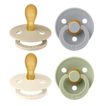 BIBS Colour Symmetrical Soother 4-Pack, BPA Free Dummy Pacifier, Symmetrical Nipple. Natural Rubber Latex, Made in Denmark. 6-18 Months (Pack of 4),