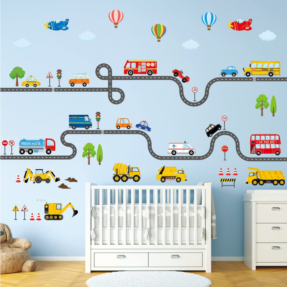 Decowall Sg3-2308 The Road And Transports Kids Wall Stickers Decals Peel And Stick Removable For Nursery Bedroom Living Room Art Murals Decorations
