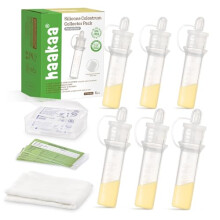 haakaa Silicone Colostrum Collector Kit, Breast Milk Collector with Cotton Cleaning Wipe, Label Stickers and Storage Case, Ready-to-Use, Reusable