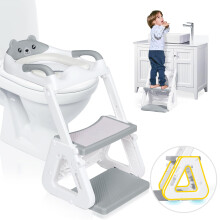 Orzbow Adjustable Potty Training Toilet Seat with Steps,Stable Toddler Toilet Seat and Step w/Triangle Structure,Extended Pedal & Splash Guard and