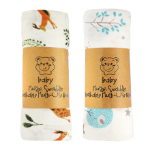 ALBOYI 2 Pack Baby Muslin Washcloths, Soft and Absorbent Baby Bath Towel 120cm x 110cm, Organic Cotton Animal Cartoon Reusable Newborn Towel, Squares