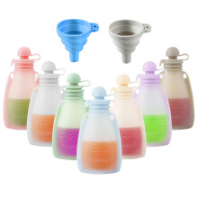 PandaEar 7 Pack Reusable Silicone Baby Food Pouches, Squeeze Pouches for Toddler Kids, BPA-Free Silicone Refillable Baby Food Storage, 5.5 oz
