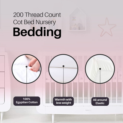 2 x Cot Bed Fitted Sheets 100% Cotton 200 Thread Count 12 Colours, Cot Bed 70 x 140 CM - White 1