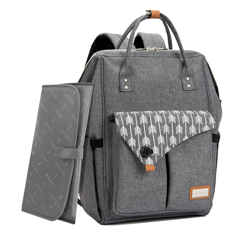 Nappy Changing Bag Backpack With Changing Mat, Arrow Print, Grey Lekebaby