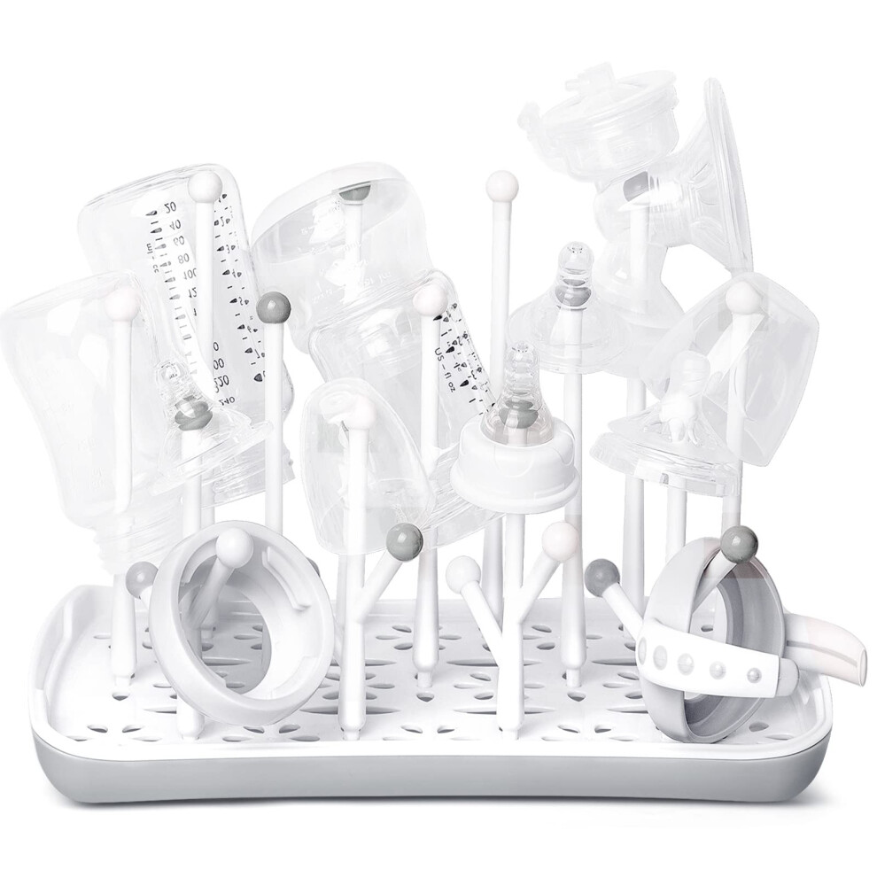 Baby Bottle Dryer Rack With Removable Water Tray, Baby Drying Rack Ideal For Bottles, Teats, Cups, Pump Parts And Accessories Grey Termichy