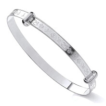 Solid Sterling Silver Expanding Baby Bangle - Nursery Pattern, 40mm Inner Diameter, Unisex